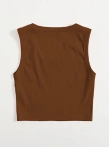 Muchica Top sin mangas liso con cuello redondo grande - Café integral - Ver 2