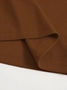 Muchica Top sin mangas liso con cuello redondo grande - Café integral - Ver 4