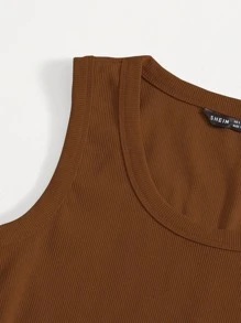 Muchica Top sin mangas liso con cuello redondo grande - Café integral - Ver 5
