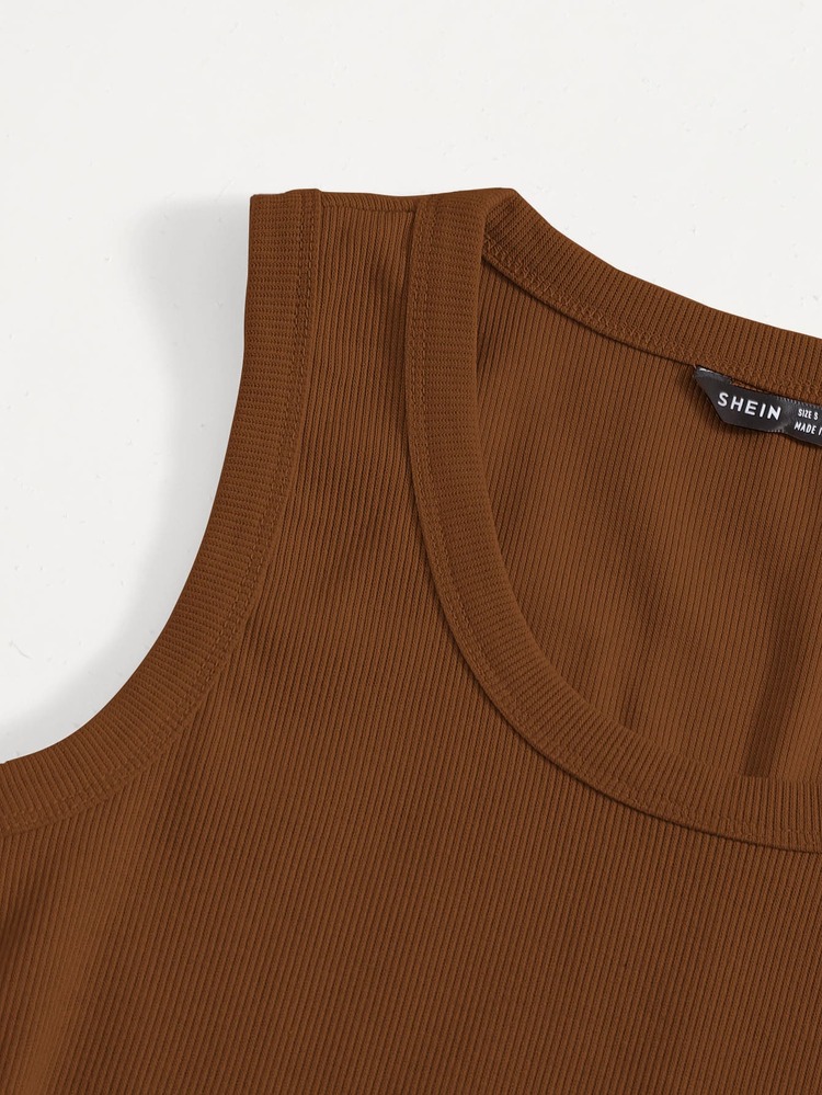 SHEIN Muchic Scoop Neck Solid Tank Top - Coffee Brown - View 5