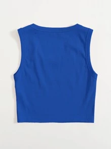 Muchica Top sin mangas liso con cuello redondo grande - azul real - Ver 2