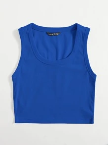Muchica Top sin mangas liso con cuello redondo grande - azul real - Ver 3