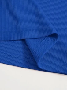 Muchica Top sin mangas liso con cuello redondo grande - azul real - Ver 4
