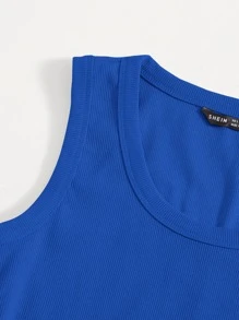 Muchica Top sin mangas liso con cuello redondo grande - azul real - Ver 5