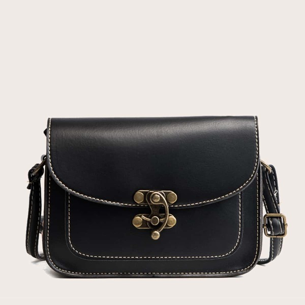 

Stitch Trim Flap Crossbody Bag, Black