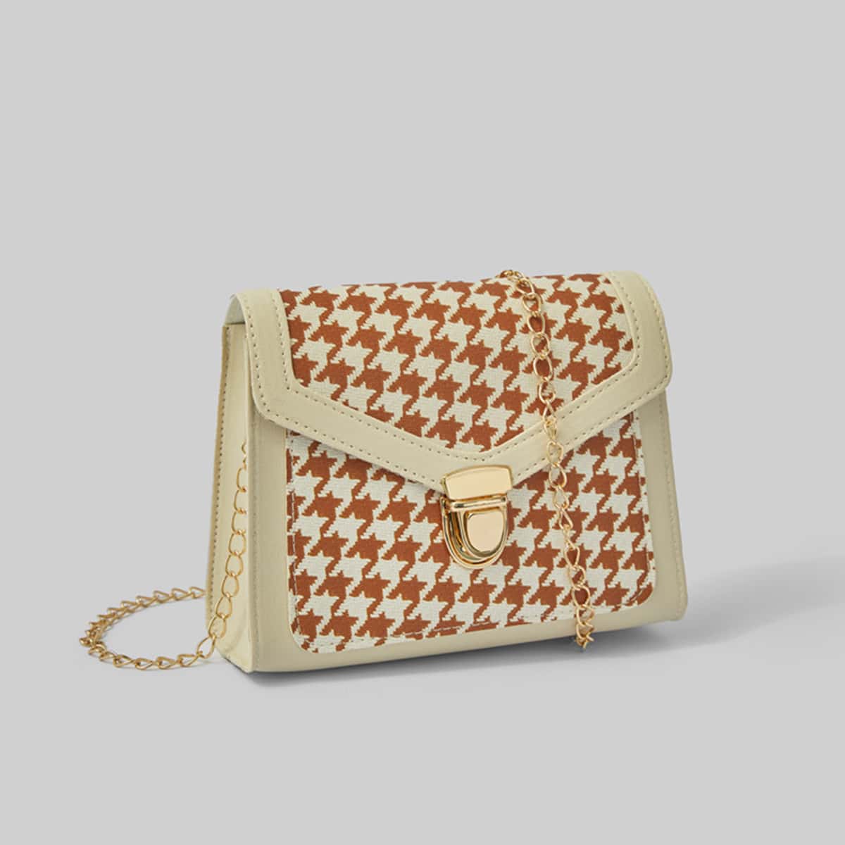 

Houndstooth Chain Crossbody Bag, Orange