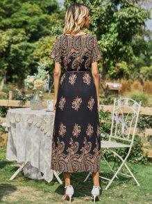 Mulvari Đầm Thắt lưng Hoa Giải trí - màu đen - Xem 2