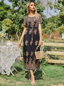 Mulvari Đầm Thắt lưng Hoa Giải trí - màu đen - Xem 3