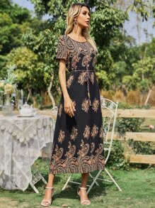 Mulvari Đầm Thắt lưng Hoa Giải trí - màu đen - Xem 5