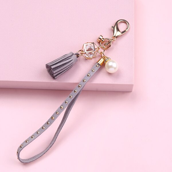 

Faux Pearl & Tassel Design Bag Charm, Grey