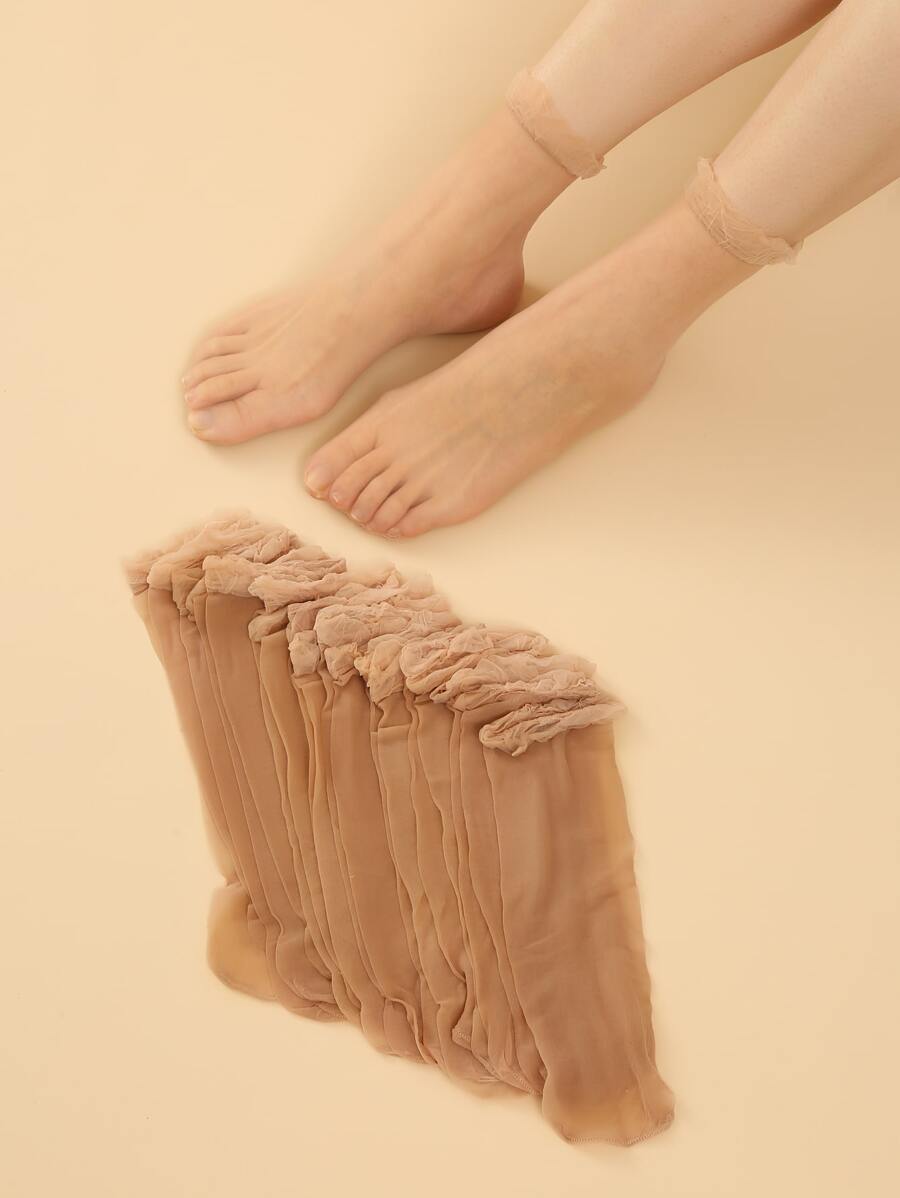 10pairs Sheer Crew Socks - Khaki - View 1