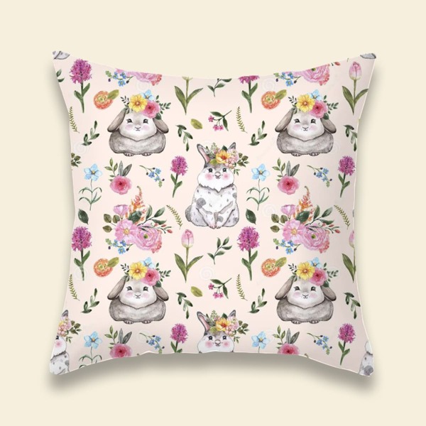 

Bunny Print Cushion Cover Without Filler, Multicolor