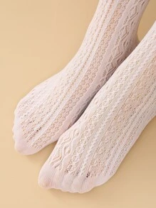 Ruffle Trim Over The Knee Socks - White - View 2