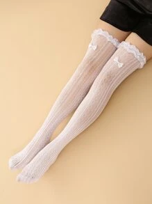 Ruffle Trim Over The Knee Socks - White - View 6