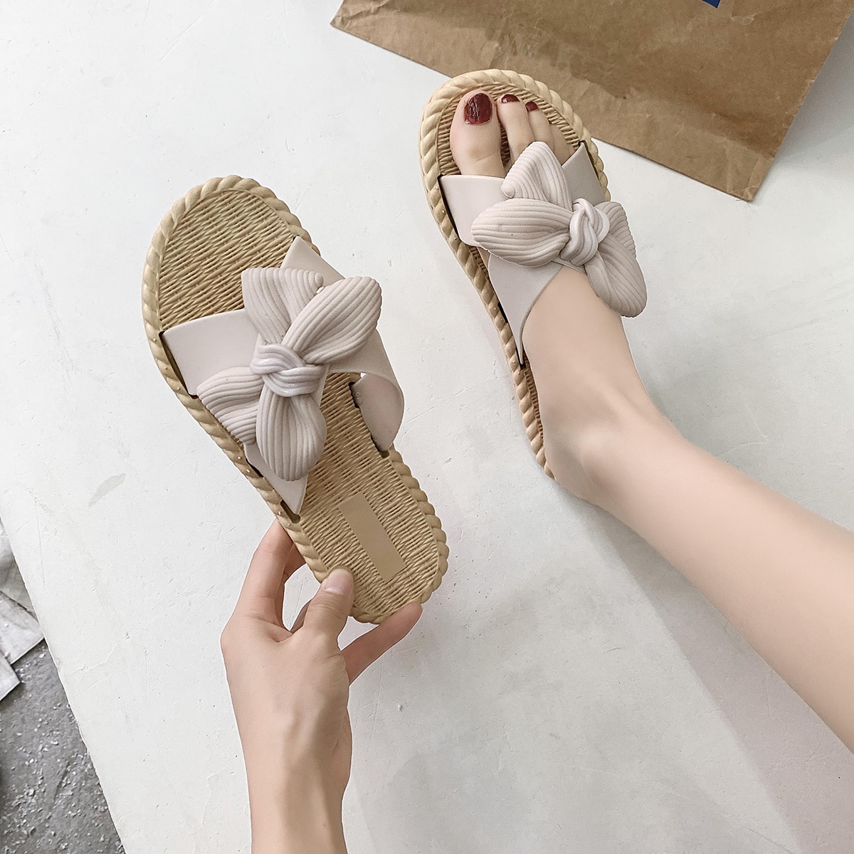 с бантом Одноцветный Отпуск Тапочки и вьетнамки