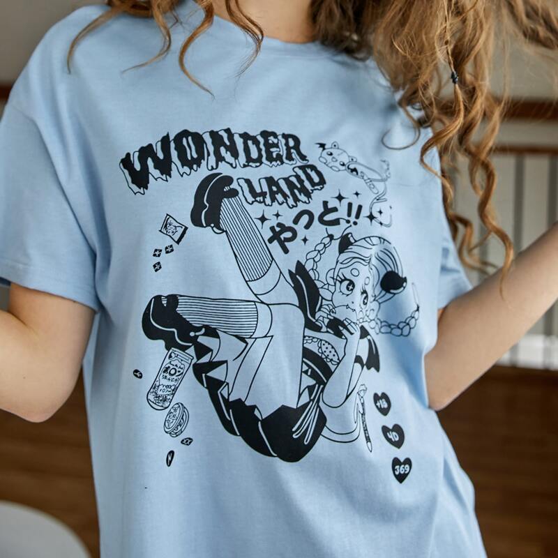 

Girl Graphic Oversized Tee, Baby blue