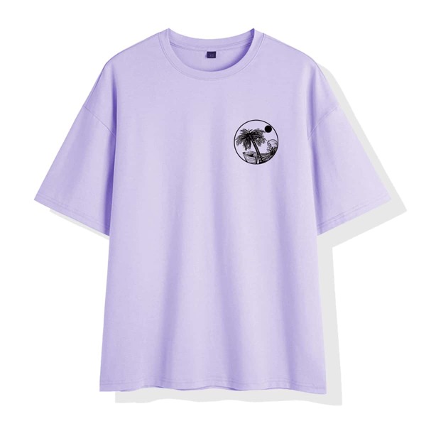 

Men Tropical Print Short Sleeve Tee, Lilac purple