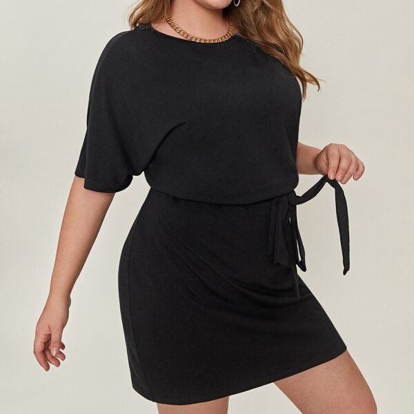 

Plus Solid Tie Front Dress, Black