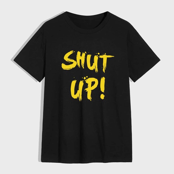 

Men Slogan Print Round Neck Tee, Black