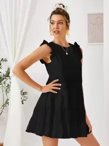 SHEIN Keyhole Back Ruffle Armhole Schiffy Panel Smock Dress - Black - View 1