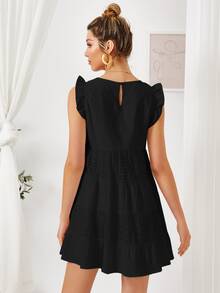 SHEIN Keyhole Back Ruffle Armhole Schiffy Panel Smock Dress - Black - View 2
