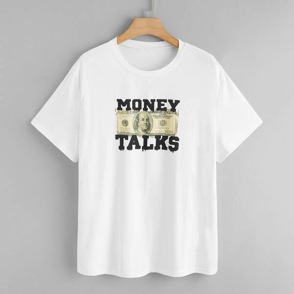 

Plus Dollar And Slogan Graphic Tee, White
