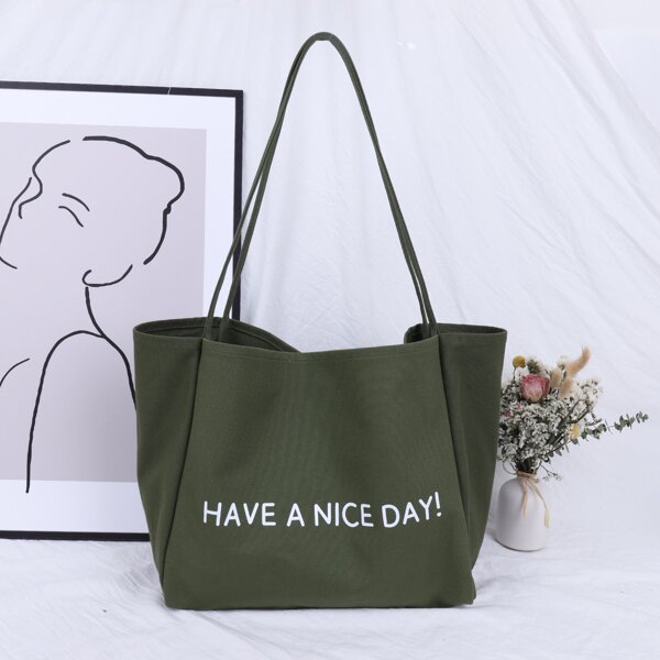 

Slogan Graphic Tote Bag, Green
