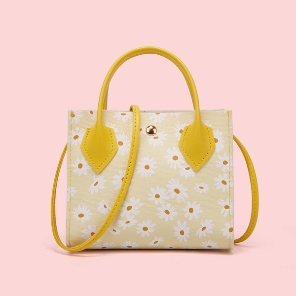 

Floral Graphic Satchel Bag, Yellow