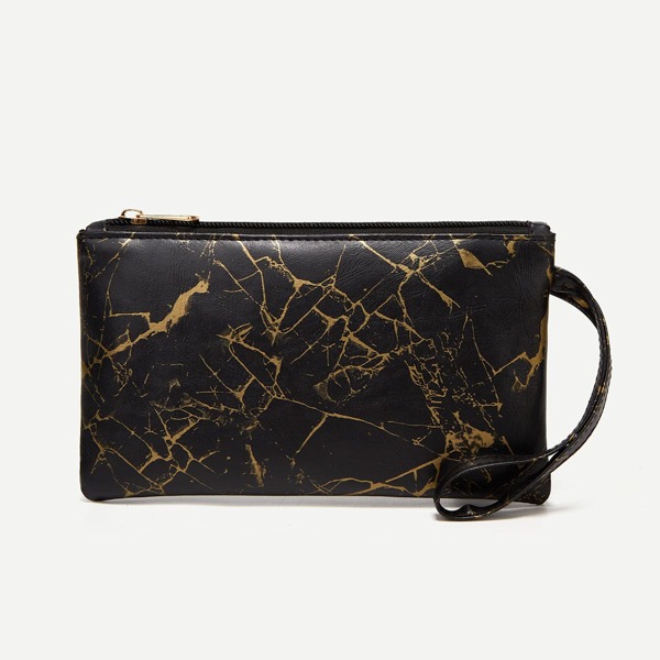 

Marble Pattern Clutch Bag, Black