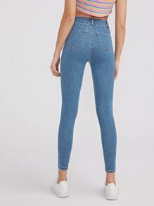 SHEIN Essnce 高腰緊身九分牛仔褲 - 中等水洗藍 - 查看 2