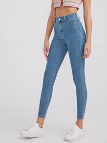 SHEIN Essnce 高腰緊身九分牛仔褲 - 中等水洗藍 - 查看 4