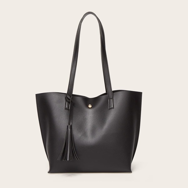 

Tassel Charm Large Capacity Tote Bag, Black
