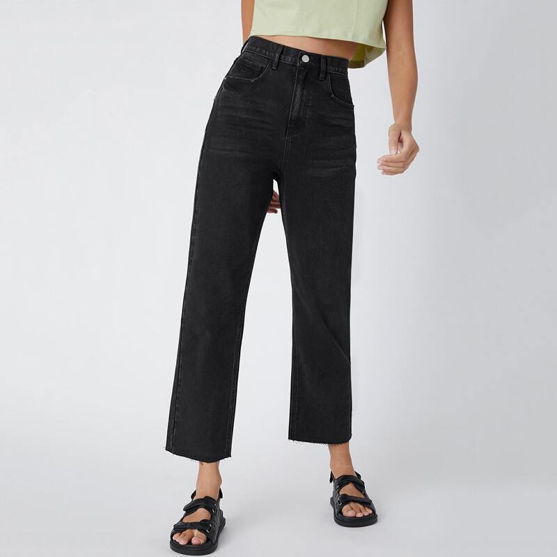 

Vintage High-Waist Denim Straight Jeans, Black