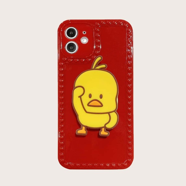 

1pc iPhone Case With Duck Shaped Holder, Red