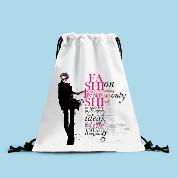 

Figure & Letter Graphic Drawstring Backpack, White