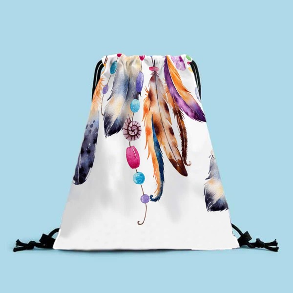 

Feather Graphic Drawstring Backpack, White