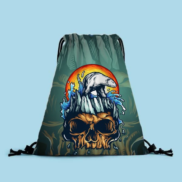 

Skull Graphic Drawstring Backpack, Blue