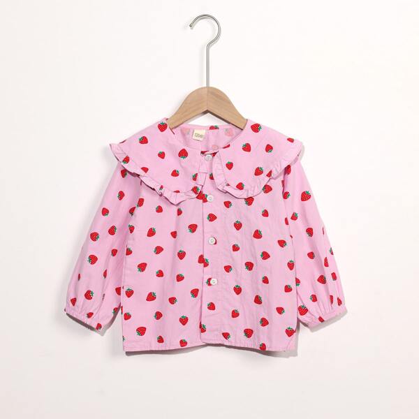 

Toddler Girls Statement Collar Strawberry Print Blouse, Pink