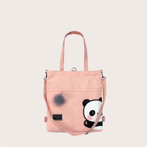 

Girls Pom Pom Decor Tote Bag, Pink