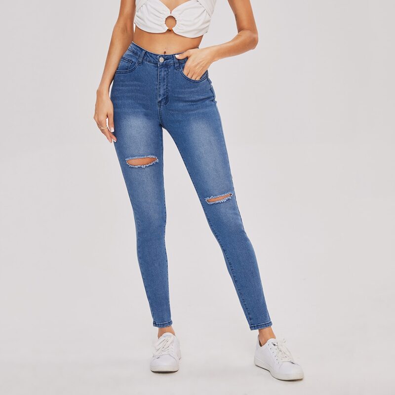 

Ripped Washed Skinny Jeans, Medium wash