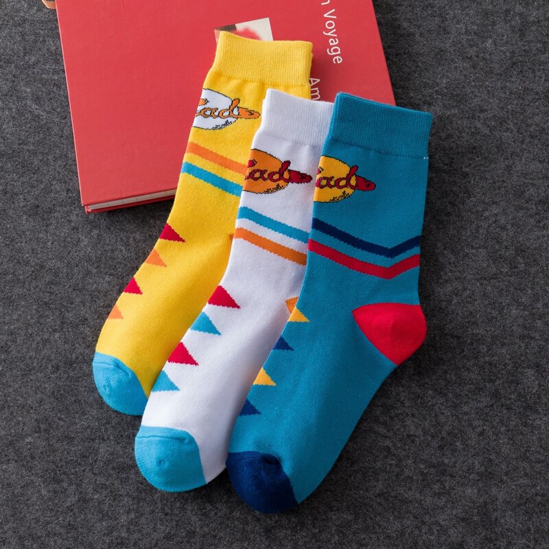 

3pairs Geometric Pattern Crew Socks, Multicolor