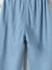 Pantalones de pierna ancha de cintura con volante - Azul - Ver 4