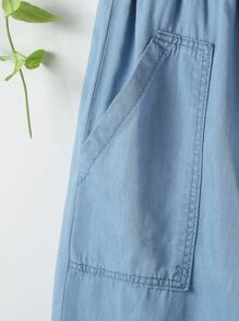 Pantalones de pierna ancha de cintura con volante - Azul - Ver 5