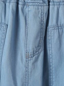 Pantalones de pierna ancha de cintura con volante - Azul - Ver 6