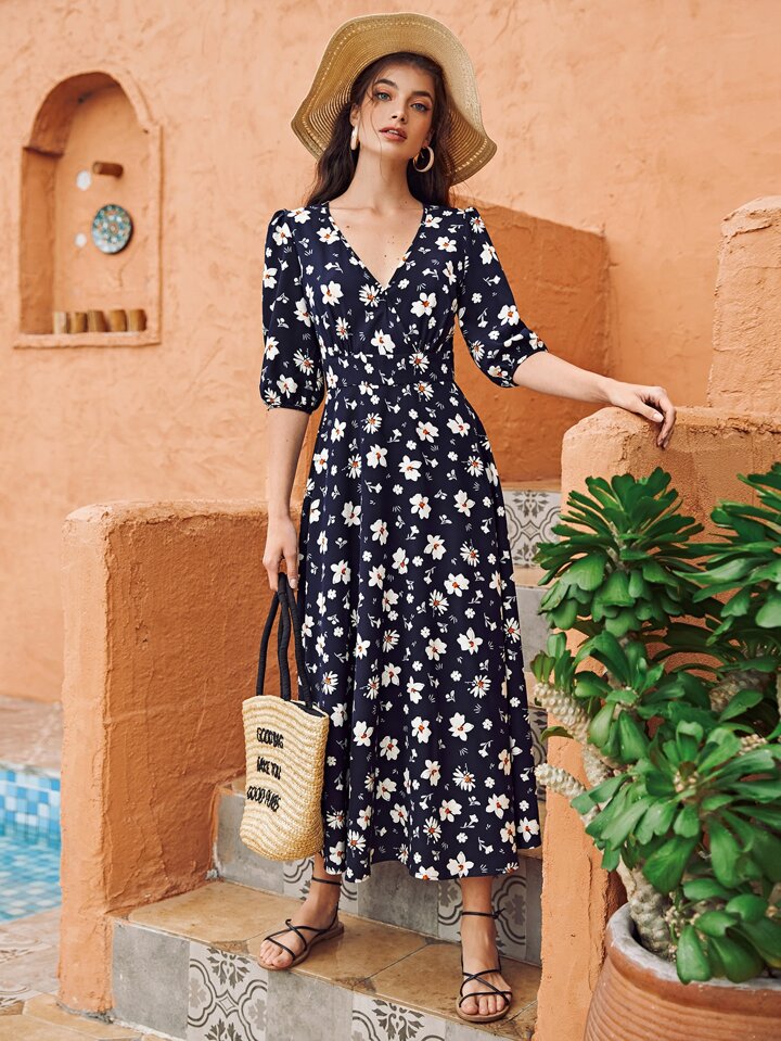 Sleeve Robe Trapeze Shein Robe Trapeze Fleurie Robe Trapèze Courte