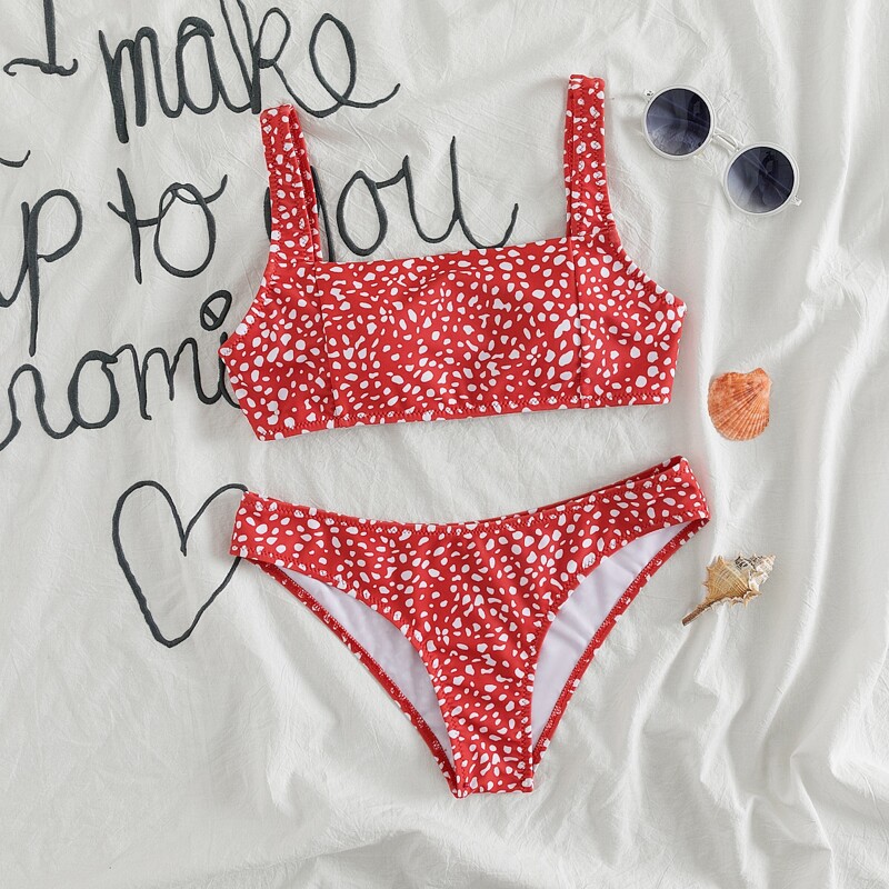 

Dalmatian Square Neck Bikini Swimsuit, Red and white