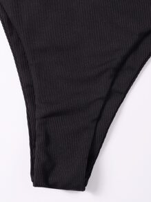 Rib V Wired Underwire High Cut Bikini Set, For Summer Beach Vacation - Black - View 5