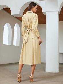 Mulvari 波浪織帶細節搭扣腰帶襯衫洋裝