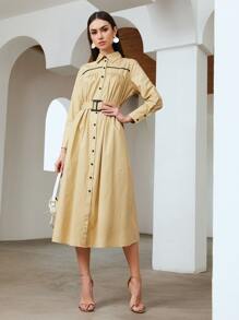 Mulvari 波浪織帶細節搭扣腰帶襯衫洋裝