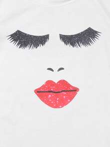 Pestañas con con estampado de labio Camiseta - Blanco - Ver 4